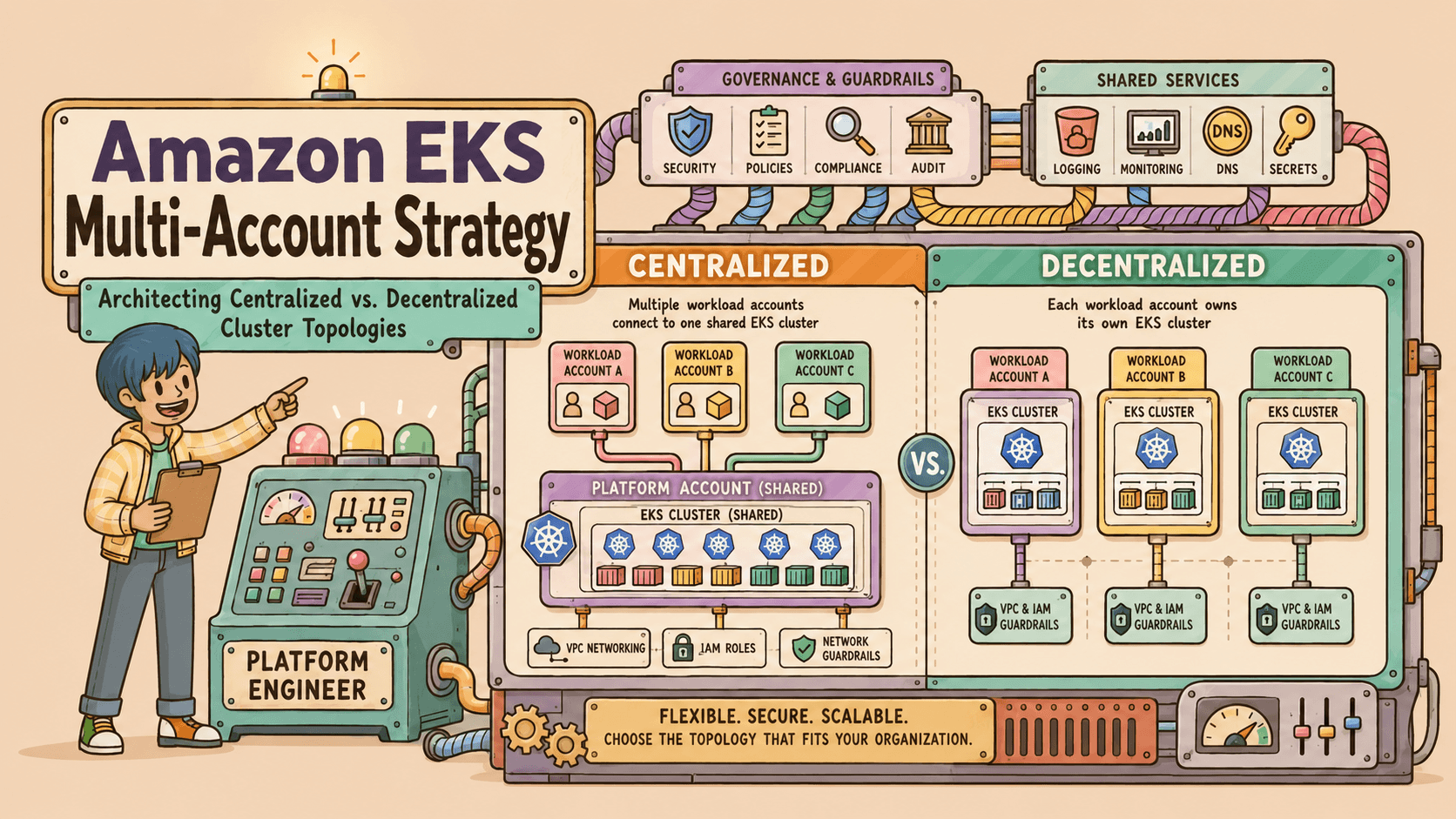 Amazon EKS Multi-Account Strategy: Architecting Centralized vs. Decentralized Cluster Topologies